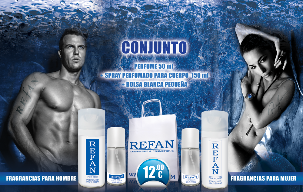 CONJUNTO perfume 50 ml + spray perfumado para cuerpo 150 ml + bolsa blanca pequeña