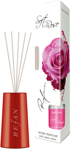 Perfume de casa Soft Rose con tiras reactivas de ratán